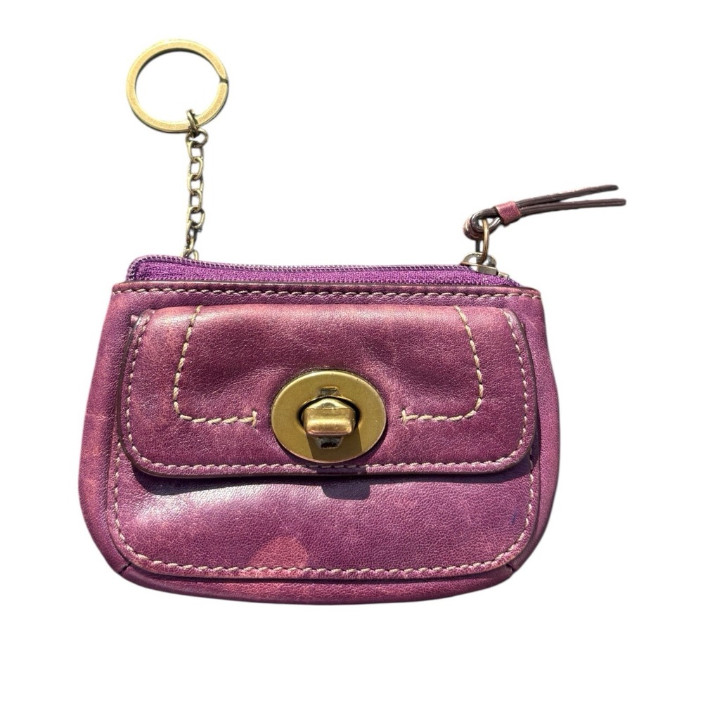 COACH City Key Fob Coin Purse Purple Leather Turn Lock Charm Vintage HTF Legacy - Picture 3 of 6